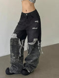 GETADME 2025 Trashy Y2K Streetwear Baggy Stacked Ripped Jeans Pants For Women Clothing Retro Camouflage Patchwork Wide Leg Lady Trousers