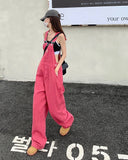 GETADME SM jeans womens 2025 Summer Preppy Style loose Girls Pink wide leg trousers jumpsuit korean casual denim overalls womens (78891