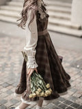 GETADME Fake Two-Piece Dress for Women Long Skirt Slim Fit Waist Cinching Vintage Lolita Plaid Bow New Korean Style Fashion Winter 2025