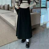 GETADME Smvp 2025 Autumn Winter New Thicken Plush A-line Skirts Wowen Solid Casual High Waisted Long Skirt Ladies Lazy Style Midi Skirts