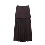 GETADME Willshela Women Fashion Knitted Patchwork Pleated Side Zipper Midi Skirt Vintage High Waist Female Chic Lady Skirts