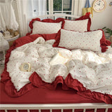 GETADME 3/4Pcs Korean Princess Style Ruffles Bedding Set Single Queen King Size Duvet Cover Set Bed Sheet Pillowcases