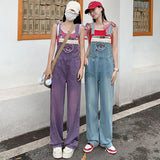 Getadme-Y2k Purple Retro Overalls Baggy Jeans For Women's Fashion Summer Casual Female Romper Jumpsuit Denim Trousers Loose Pants Korean