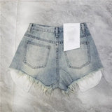 GETADME 2026 Summer New  Tassel Ripped Denim Shorts Women High Waist A-shaped y2k Shorts Pink Blue