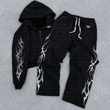 GETADME 2025 new European and American retro punk complex design printed zipper cardigan hoodie trousers sweatpants suit street wear