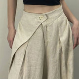 GETADME Streetwear Wide Leg Pants Women Fashion Pleated Linen Baggy Pants Summer Korean High Waist Casual Design Straight Trousers New