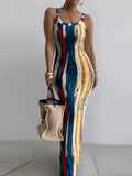 GETADME Dresses For Women 2025 Sexy Spaghetti Strap Color Printed Long Dress Evening Y2k Sleeveless Solid Skinny Bodycon Maxi Vestidos