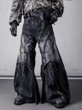 GETADME Men's Y2k Baggy Flare Jeans Harajuku Japanese 2000s Style Patchwork Denim Trouser Vintage Oversize Cargo Jeans Pants Clothes