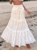 GETADME Women's High Waisted White Lace Patchwork Maxi Bubble Skirt Boho Style Suitable For Music Festivals Concerts Coachella Parties