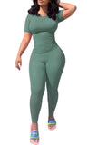 GETADME Lounge Wear Ribbed Casual 2 Piece Summer Shorts Set For Women  Sleeve Top+Elastic Leggings Outfits