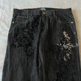 Getadme 2025 American Retro Jeans Y2K Big Pattern Trousers Loose Jeans Gothic High Waist Wide Pants Street Wear Trousers