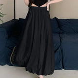 Lantern Skirt Elastic High Waist Bubble Maxi Skirt with Ankle-length Lantern Design Solid Color A-line Streetwear for Spring