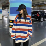 Getadme autumn Hoodies Striped Oversized Sweatshirt Women Harajuku Pullovers Korean Fashion Couples Matching Long Sleeve Tops Streetwear