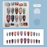 GETADME 24pcs Gradient Black False Nails Cute Cartoon Cat's Eye Forest Elf Girl Press On Nails Glossy Almond Sweet Cool Fake Nail Tips