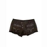 GETADME American Spice Girl Multi-Pocket Denim Shorts Women's New Low Waist Hips A-Word Y2k Hot Pants
