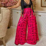 GETADME 여성용 우아한 여름용 바지 세련된 프린트 롱 팬츠 루즈하고 편안한 하이웨이스트 살짝 플레어 팬츠 카고 팬츠