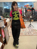 GETADME Y2k Embroidered Black Wide Leg Jeans Women American Retro Casual Loose Denim Pants Streetwear 2025 New High Waist Baggy Trousers