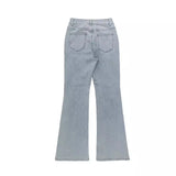 GETADME Men Jeans Boot Cut Solid Jean Wide Leg Denim Pant Distressed Washed Full Ankle Length Pockets Zipper Fly High Waist Basics