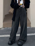 GETADME 2025 로파 Y2K 패션 빈티지 스트라이프 와이드 레그 배기 진 팬츠 여성용 의류 스트레이트 워시드 블랙 캐주얼 레이디 팬츠