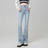 GETADME Women Vintage High Street Bell Bottom Jeans Lady Sexy Slim Fit Denim Flare Pants Deep Blue Light Blue Black Blue Gray Trousers
