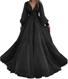 GETADME Bridalaffair 플리츠 튤 프린세스 프롬 드레스 V넥 롱 퍼프 슬리브 플러스 사이즈 이브닝 드레스 우아한 드레스 여성 웨딩 파티용