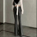 GETADME American Style Slimming Jeans Women's Spring Autumn Vintage Micro Flared Trousers Low Waist Elastic Body Shaping Waistband