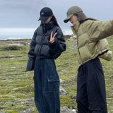 Veste courte américaine en similicuir matelassée pour femme, style hiver, nouvelle collection, épaisse, ample, petite taille, parka matelassée