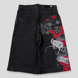 GETADME American Washed Ecko Denim Shorts Mens Hip-hop Rock Street Fashion Pattern Straight Pants Harajuku Trend Wide Pants