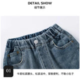 GETADME 5-14Y Boys Jeans Pants Spring Kids Wide Leg Straight Trousers Autumn Loose-Fit Casual Trousers Children's Trendy Sweatpants