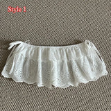 GETADME Lace Mini Skirts Women Elegant Sweet Lolita Short Skirts High Waist Y2k Streetwear Ruffle Skirts Lace Trim Butt Curtain Skirt