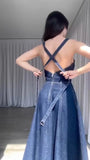 GETADME Long Summer Dresses 2025 Detachable Shoulder Strap with Exposed Back Design for A Waist Cinching Skirt Sleeveless Dress Female