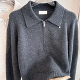 GETADME 2025 Fall Winter Pullover Women European Style Refined Shell Button Turn Down Collar Long Sleeve Premium Half Zip Knit Sweater