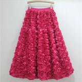 GETADME 2025 New Three-dimensional Flower Skirt Women's High Waist Long Tutu Skirt Fairy Big Swing A-shaped Jupe Femme Bohemian