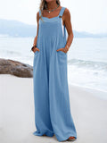 GETADME Overalls Women Summer Jumpsuit Outfits Plus Size Solid Color Casual Button Wide Leg Suspender Pants Overalls with Pockets