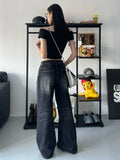 GETADME Grunge Y2k Black Jeans Women Baggy Vintage High Street Oversized Denim Trousers Gothic Gyaru 2000s Acubi Fashion Jeans