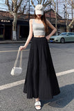 GETADME High Waist Long Skirt for Women Spring/Summer Pleated Elegant A-line Swing Style Solid Colored Casual Half Fairy Trend 2025