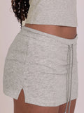 GETADME Cuteandpsycho Solid Lace-up Mini Skirts Sexy American Retro Basic Vintage Casual Short Bottoms Basic Casual A-Line Knit Clothing