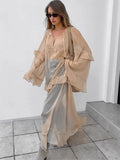 GETADME Fashion Ruffle Edge Dress Women Summer 2025 New Khaki Batwing Sleeve Loose Sun Protection Cover Long Dresses Female High Street