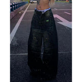 Pantalon en jean ample rétro pour femme, jambes larges, style Harajuku, délavé, taille haute, bleu automne 2024, années 2000