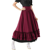 GETADME Retro Medieval Skirts Women Vintage Renaissance Victorian Ruffled Hem A-Line Skirts Cosplay Costumes High Waist Maxi Skirt