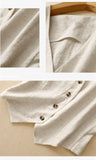GETADME Women's Summer Black Beige Linen Vest V-neck Button Sleeveless Cardigan Tops Elegant Short Jacket Waistcoat