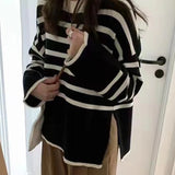 Women Striped Loose Warm Sweater O-Neck Long Sleeve Thicken Knitted Pullovers Casual Sweater For Women 2023 Autumn Winter