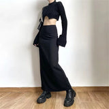 GETADME 2026 New Spring Summer Black Long Skirts Women Pure Back-slit Designed High Waist Elegant Office Lady Korean Fashion Clothing