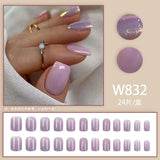 GETADME 24개 귀여운 별 모양 프린트 디자인 가짜 손톱 짧은 사각형 가짜 손톱 매니큐어 네일 스티커 프레스온 네일 팁 그라데이션 가짜 손톱