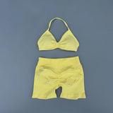 GETADME 2 Piece Sports Gym Set Strappy Bra Yoga Underwear Short Sport Leggings Bicycle Running Sportswear Woman Seamless Yoga Set