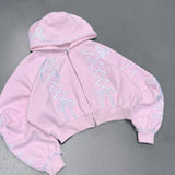 GETADME 유럽 및 미국 가을 겨울 루즈 자수 후드 티 Y2K 슈트 스트리트 스포츠 여성 스파이스 레트로