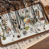GETADME New Goth Vintage Colorful Stones Flower Pendant Necklace for Women Trendy Punk Collier Hippie Aesthetic Jewelry Christmas Gift