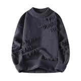 GETADME Long Sleeve Sweater Streetwear Men's Sweater Hip Hop Style Ripped Two-piece Design Knitted Round Neck Soft Warm Fall/winter