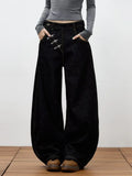 GETADME 2025 Trend Y2K Style Irregular Button Fly Black Baggy Women's Jeans Pants For Woman Clothing Straight Cotton Loose Long Trousers