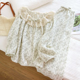 GETADME 2026 New Women's Pajama Set 100% Cotton Long sleeved Pants Two Piece Set for women Sleepwear Floral print Pajama Round Neck paja
